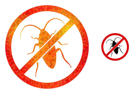lowpoly forbidden cockroach icon with orange vibrant gradient. Triangulated orange colorful forbidden cockroach polygonal icon illustration.のイラスト素材
