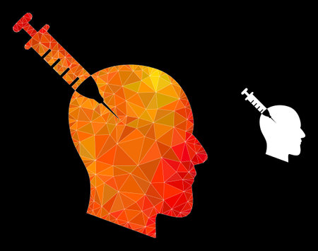 lowpoly head injection icon with orange vibrant gradient. Triangulated flame vibrant head injection polygonal 2d illustration.のイラスト素材