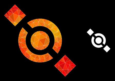 lowpoly joint node icon with fire vibrant gradient. Triangulated fire colorful joint node polygonal icon illustration. Polygonal joint node vector is filled from scattered vibrant triangles.のイラスト素材