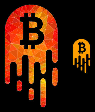 lowpoly melting bitcoin icon with flame colorful gradient. Triangulated flame vibrant melting bitcoin polygonal symbol illustration.のイラスト素材