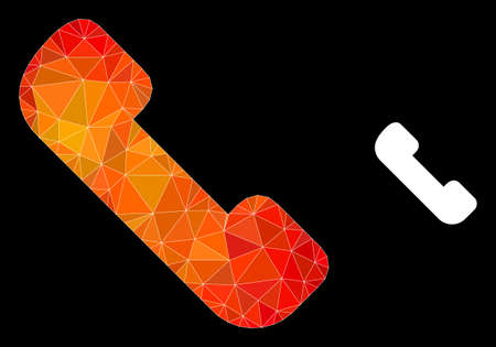 Low-poly phone receiver icon with orange vibrant gradient. Triangulated orange vibrant phone receiver polygonal symbol illustration.のイラスト素材