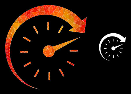 lowpoly time forward icon with orange colorful gradient. Triangulated orange colored time forward polygonal symbol illustration. Polygonal time forward vector is filled from random colorful triangles.のイラスト素材