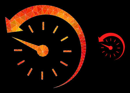 lowpoly time backward icon with flame vibrant gradient. Triangulated fire vibrant time backward polygonal symbol illustration. Polygonal time backward vector is filled with chaotic bright triangles.のイラスト素材