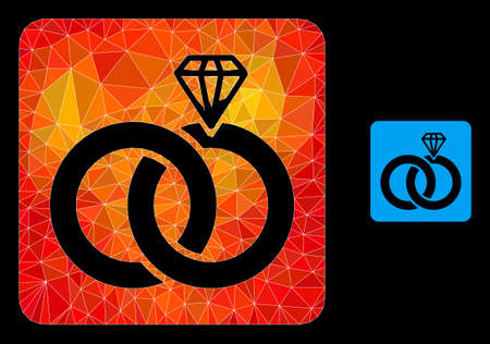 lowpoly jewelry wedding rings icon with flame colored gradient. Triangulated orange colorful jewelry wedding rings polygonal icon illustration.のイラスト素材