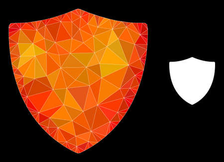 lowpoly protection shield icon with orange vibrant gradient. Triangulated orange colored protection shield polygonal icon illustration.のイラスト素材