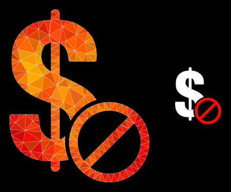 Low-poly forbidden dollar icon with fire colorful gradient. Triangulated flame colored forbidden dollar polygonal icon illustration.のイラスト素材