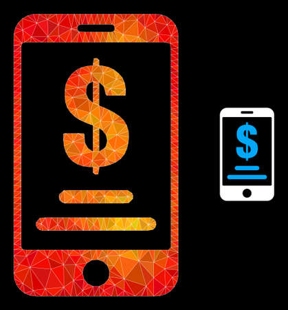 lowpoly mobile dollar account icon with orange colorful gradient. Triangulated orange colored mobile dollar account polygonal 2d illustration.のイラスト素材
