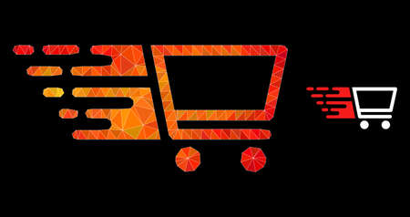 lowpoly shopping cart icon with orange colorful gradient. Triangulated orange colored shopping cart polygonal symbol illustration.のイラスト素材