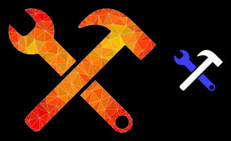 lowpoly service tools icon with orange vibrant gradient. Triangulated fire colorful service tools polygonal icon illustration.のイラスト素材