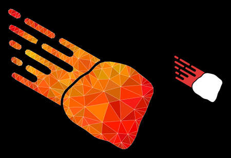 Low-poly stone meteorite icon with flame colorful gradient. Triangulated flame vibrant stone meteorite polygonal icon illustration.のイラスト素材