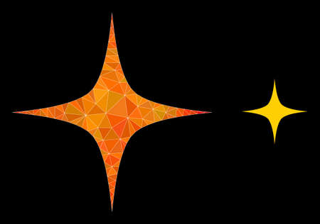 Low-poly space star icon with fire colorful gradient. Triangulated flame colorful space star polygonal icon illustration. Polygonal space star vector designed with random colorful triangles.のイラスト素材