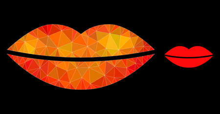 lowpoly smile lips icon with flame colorful gradient. Triangulated orange colorful smile lips polygonal symbol illustration.のイラスト素材