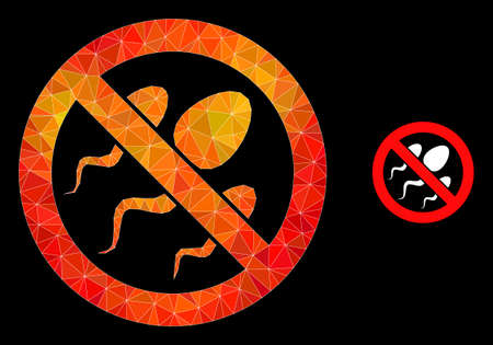 lowpoly forbidden sperm icon with flame colored gradient. Triangulated orange colorful forbidden sperm polygonal 2d illustration.のイラスト素材