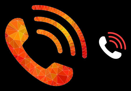 lowpoly phone call icon with flame vibrant gradient. Triangulated flame vibrant phone call polygonal 2d illustration. Polygonal phone call vector combined from random vibrant triangles.のイラスト素材