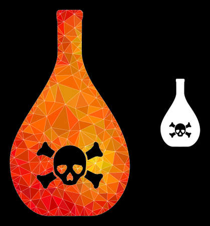 Low-poly poison jug icon with fire colored gradient. Triangulated orange colored poison jug polygonal icon illustration. Polygonal poison jug vector constructed from random colored triangles.のイラスト素材