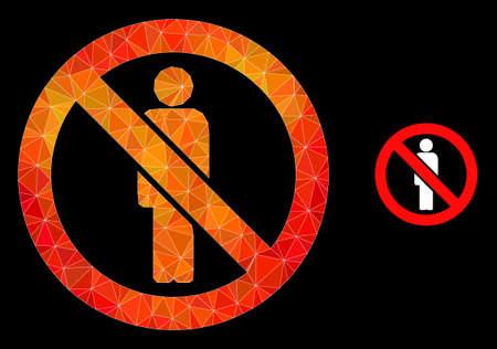 Low-poly forbidden man icon with fire colorful gradient. Triangulated fire colored forbidden man polygonal 2d illustration. Polygonal forbidden man vector is combined with random bright triangles.のイラスト素材