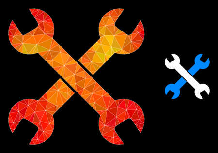 Low-poly spanners icon with fire colored gradient. Triangulated fire colored spanners polygonal 2d illustration. Polygonal spanners vector is designed with chaotic colored triangles.のイラスト素材