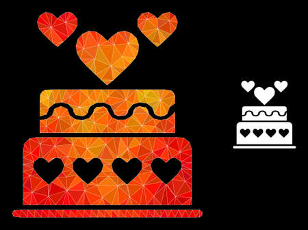 lowpoly marriage cake icon with flame colored gradient. Triangulated fire colorful marriage cake polygonal 2d illustration.のイラスト素材