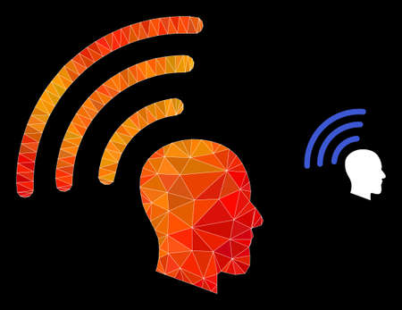 Low-poly telepathy waves icon with flame colored gradient. Triangulated flame vibrant telepathy...