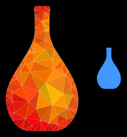 lowpoly glass jug icon with fire colorful gradient. Triangulated flame colorful glass jug polygonal icon illustration. Polygonal glass jug vector is combined of randomized colored triangles.のイラスト素材