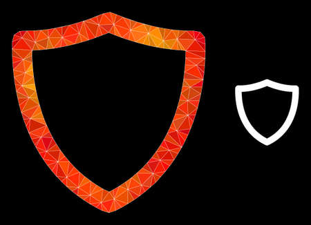 Low-poly shiled icon with fire colorful gradient. Triangulated fire vibrant shiled polygonal symbol illustration. Polygonal shiled vector is designed from scattered colorful triangles.のイラスト素材