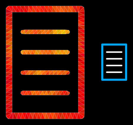 Low-poly text page icon with orange colorful gradient. Triangulated orange colorful text page polygonal symbol illustration. Polygonal text page vector combined from chaotic vibrant triangles.のイラスト素材