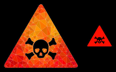 lowpoly skull toxic warning icon with fire colorful gradient. Triangulated fire vibrant skull toxic warning polygonal icon illustration.のイラスト素材