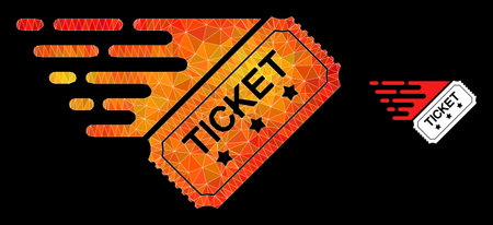 lowpoly ticket icon with orange vibrant gradient. Triangulated orange colorful ticket polygonal 2d...