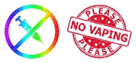 Red round unclean PLEASE NO VAPING stamp seal and lowpoly stop vaccine icon with spectrum vibrant gradient.のイラスト素材