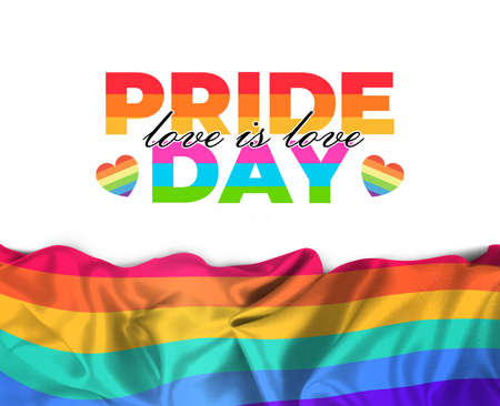 Pride Banner with LGBT Flag Wave. Pride Day Illustration. Pride Rainbow Flag Wave Design Element.の写真素材