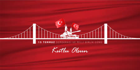Turkey, Istanbul Bosphorus Bridge. Turkish holiday Democracy and National Unity Day 15 July Translation from Turkish: The Democracy and National Unity Day of Turkey, veterans and martyrs of 15 July.のイラスト素材