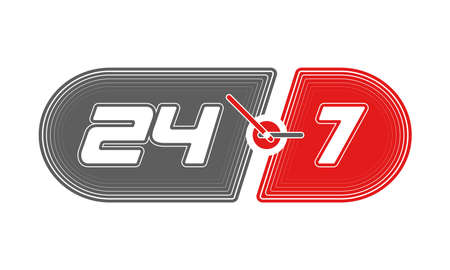 24-7 service concept. isolated 24-7 open concept button