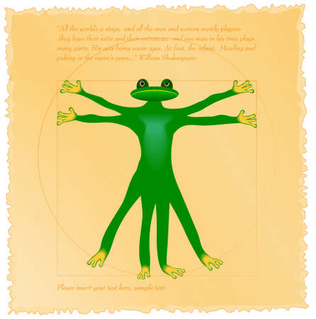 Vitruvian frog  Vector grunge background  vintage paperのイラスト素材