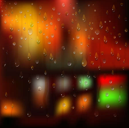 Water drops  Rain  Night city landscape  Blurry Lights  Vector backgroundのイラスト素材
