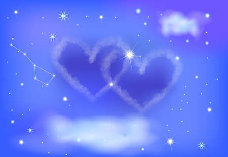 beautiful cloud in the shape of two hearts  Vector backgroundのイラスト素材