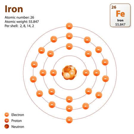Atom Iron. This diagram shows the electron shell configuration for the Iron atom