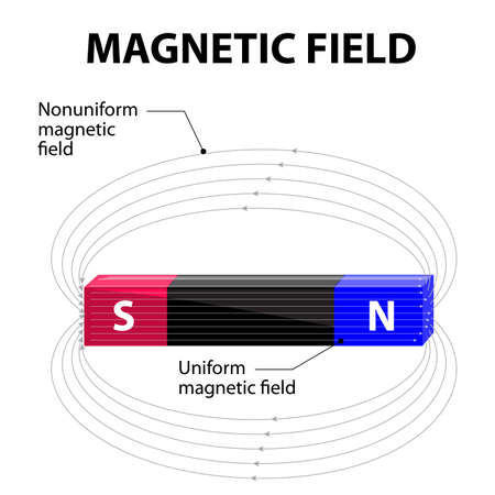 Magnetic field. Uniform and nonuniform magnetic field. The magnetic field is represented by magnetic field lines, which show the direction of the field at different points.のイラスト素材