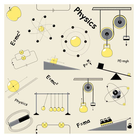 Seamless pattern with physics elements. Physics and chemistry. Can be used for wallpaper, pattern fills, textile, web page background, surface textures and document decorationのイラスト素材