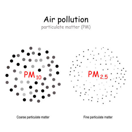 air pollution. atmospheric aerosol particles or particulate matter. size comparison PM10 and PM2.5のイラスト素材