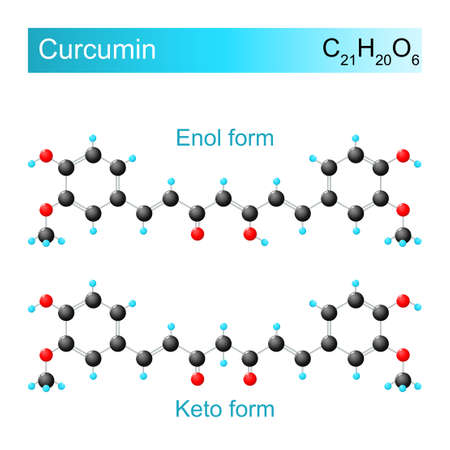 Curcumin chemical formula. Enol form and Keto form. vector diagramのイラスト素材