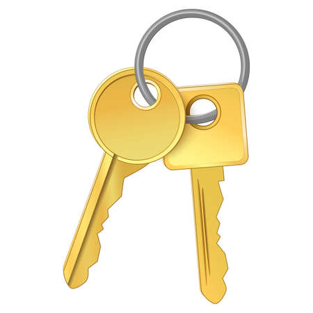 Bunch of two golden keys with ring isolated on white background. sign of key. vector iconのイラスト素材