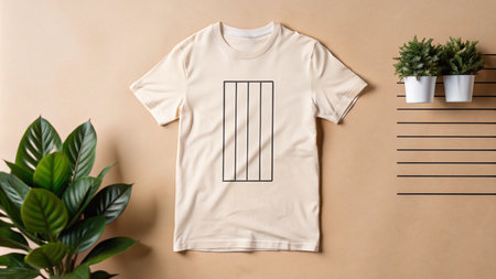 T-shirt mockup template on beige background, top viewの素材