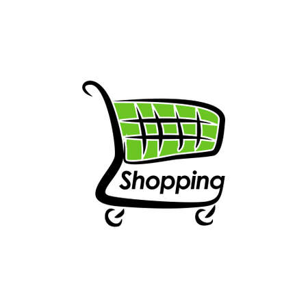 Shopping cart green hand drawn vector icon illustration.のイラスト素材