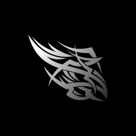 Black tribal vector art icon illustration on black background.のイラスト素材