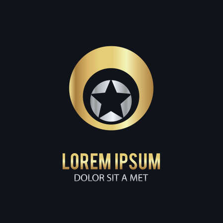 Gold star round company logoのイラスト素材