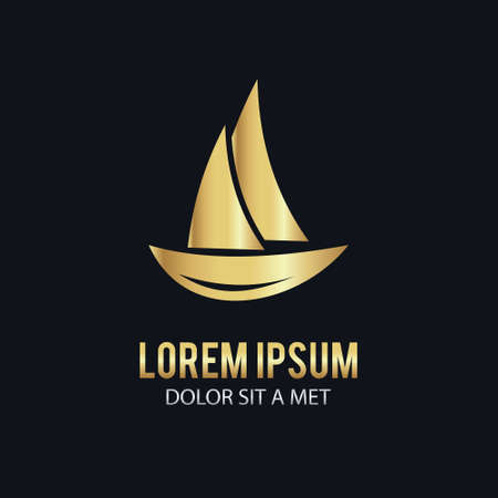 gold sail boat logoのイラスト素材