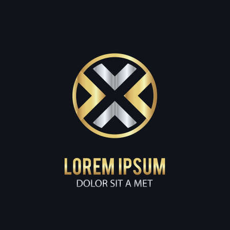 round shape gold letter x iconのイラスト素材