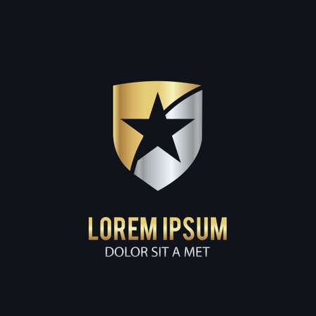 gold star shield logoのイラスト素材