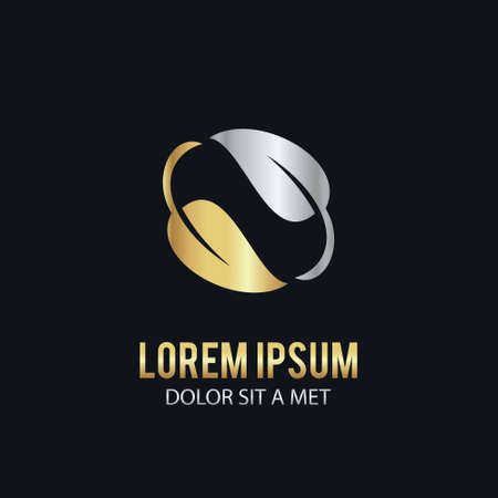 gold circle leaf nature logoのイラスト素材