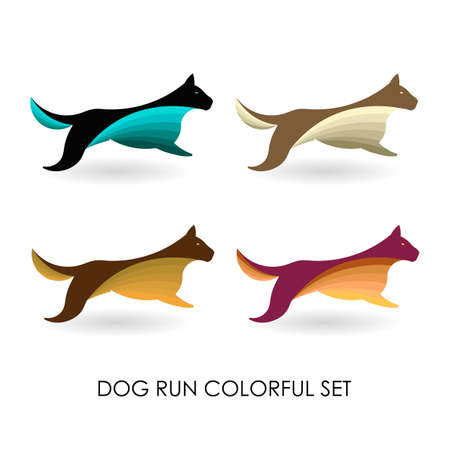 dog run colorful set vector logoのイラスト素材